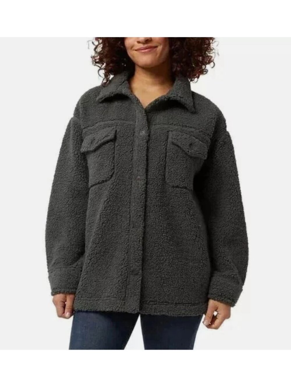 32 Degrees Womens Soft Cozy Sherpa Over Shirt Jacket Shacket Green Size M/L